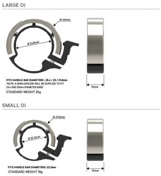 Knog Oi Luxe Large Fahrradklingel, 23.8 - 31.8mm, matte silber
