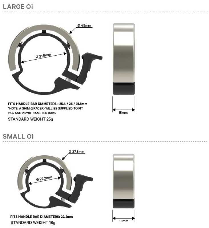 Knog Oi Luxe Large Fahrradklingel, 23.8 - 31.8mm, matte silber